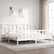 Estrutura de cama com cabeceira 200x200cm madeira maciça branco