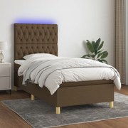 Cama box spring c/ colchão/LED 100x200cm tecido castanho-escuro