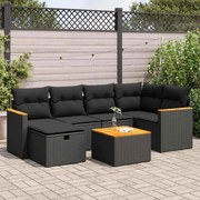 vidaXL 7 pcs conjunto de sofás p/ jardim c/ almofadões vime PE preto
