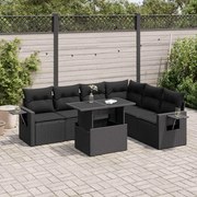 vidaXL 7 pcs conjunto de sofás p/ jardim c/ almofadões vime PE preto
