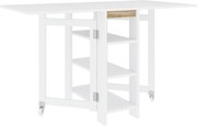 HOMCOM Mesa Dobrável com Asas Dobráveis Mesa de Cozinha com 2 Rodas e Prateleiras Estilo Moderno 120x60x75 cm Branco | Aosom Portugal