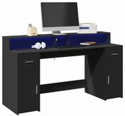 vidaXL Secretária c/ luzes LED 160x55x91 cm derivados de madeira preto