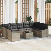 vidaXL Conjunto de Sofá de Jardim com 10 Peças , Almofadas Cinza em Rattan Poliéster