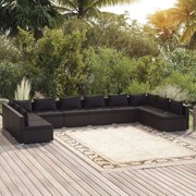 vidaXL 10 pcs conjunto lounge de jardim c/ almofadões vime PE preto