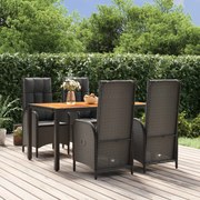 vidaXL 5 pcs conjunto de jantar p/ jardim c/ almofadões vime PE preto
