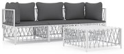 4 pcs conjunto lounge de jardim com almofadões aço branco