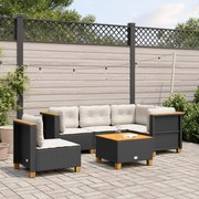 vidaXL 6 pcs conjunto sofás de jardim c/ almofadões vime PE preto