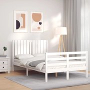 vidaXL Estrutura de cama de casal c/ cabeceira madeira maciça branco