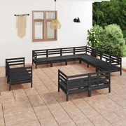 vidaXL 11 pcs conjunto lounge de jardim pinho maciço preto