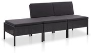 3 pcs conjunto lounge de jardim c/ almofadões vime PE preto