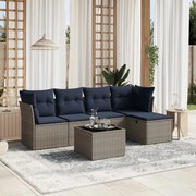 vidaXL 6 pcs conjunto sofás p/ jardim c/ almofadões vime PE cinzento