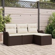 vidaXL Conjunto de Sofá de Jardim com 4 Peças e Almofadas Marrons em Rattan Sintético