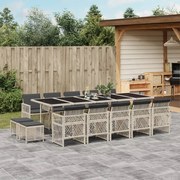 vidaXL 15 pcs conj. jantar jardim c/ almofadões vime PE cinzento-claro