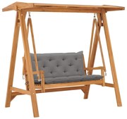 vidaXL Banco de baloiçar com almofadão cinzento 170 cm teca maciça