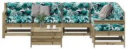 vidaXL 7 pcs conjunto lounge de jardim c/ almofadões pinho impregnado