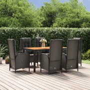 vidaXL 7 pcs conjunto de jantar p/ jardim c/ almofadões vime PE preto