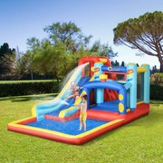 Castelo Insuflável com Inflador Castelo Insuflável para Crianças de 3-8 Anos com Escorrega Trampolim Piscina Bolsa de Transporte para Interior Exterio