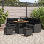 vidaXL Conjunto de Sofá de Jardim com 8 Peças e Almofadas Preto Polirattan