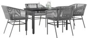 vidaXL Conjunto jantar jardim 5 peças almofadas vidro vime cinzento PE