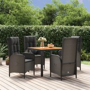 vidaXL 5 pcs conjunto de jantar p/ jardim c/ almofadões vime PE preto