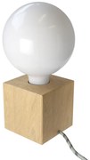 Posaluce Cubetto our table lamp in wood complete with fabric cable switch and 2-pin plug