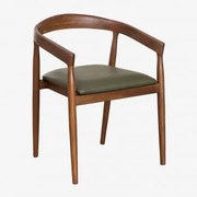 Cadeira De Jantar Em Madeira De Teca E Pele Visby Verde Exército - Sklum