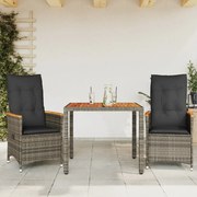 3 pcs conjunto bistrô com almofadões vime PE cinza