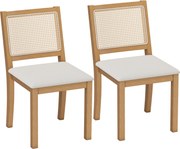 HOMCOM Conjunto de 2 cadeiras de sala de jantar, cadeiras de cozinha com assento estofado, encosto efeito rattan, creme e carvalho | Aosom Portugal