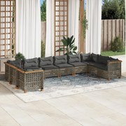 vidaXL 10 pcs conjunto sofás de jardim c/ almofadões vime PE cinzento