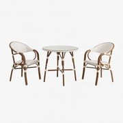 Conjunto Brielle Bistro Com Mesa Redonda De 80 Cm E 2 Cadeiras De Jardim Empilháveis De Alumínio Com Braços Nude Beige - Gardénia Branco - Sklum
