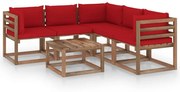 6 pcs conjunto lounge c/ almofadões vermelhos pinho impregnado