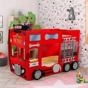 Cama para criança Beliche Camião dos Bombeiros 207 x 116 x 150  cm com Luzes LED 2 colchões e estrados incluídos Vermelho
