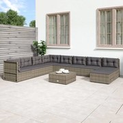 9 pcs conjunto lounge de jardim c/ almofadões vime PE cinzento