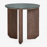 Mesa Auxiliar Redonda Ø50 Cm Em Pedra Natural E Madeira De Manga Lavinia Madeira De Cabo Escuro & Mármore Verde Udaipur - Sklum