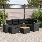 vidaXL 7 pcs conjunto de sofás p/ jardim c/ almofadões vime PE preto