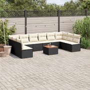 vidaXL 11 pcs conjunto sofás de jardim c/ almofadões vime PE preto
