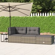 3 pcs conjunto lounge de jardim c/ almofadões vime PE cinzento