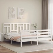 vidaXL Estrutura de cama King Size com cabeceira madeira maciça branco