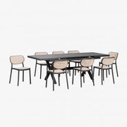 Conjunto De Mesa Retangular Extensível 180-240x90 Cm Em Alumínio Karena E 8 Cadeiras De Jardim Empilháveis Em Polipropileno Omar Cinza Grafito - Sklum