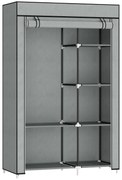 HOMCOM Roupeiro Tecido Dobrável 6 Prateleiras 1 Barra Pendurar Espaço Extra Dormitório 103x43x162,5cm Cinza | Aosom Portugal