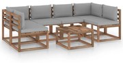 7 pcs conjunto lounge de paletes c/ almofadões pinho impregnado