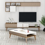 Conjunto de Móveis de Sala de Estar MilanSet481 – Nogueira/Branco – TV