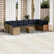 vidaXL 11 pcs conjunto sofás de jardim c/ almofadões vime PE cinzento