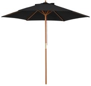 Outsunny Chapéu de Sol de Madeira Ø250x230 cm para Exterior com 6 Hastes Sistema de Corda com Fixação Desmontável Portátil Preto | Aosom Portugal
