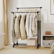 Guarda Roupa aberto, móvel com duas barras, altura ajustável 160-180 cm, com rodas, metal resistente, para closet, lavandaria ou sala, preto
