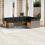 vidaXL 10 pcs conjunto sofás de jardim c/ almofadões vime PE cinzento
