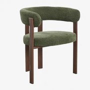 Cadeira De Jantar Jolie Em Tecido Chenille Com Braços Madeira Escura & Tecido Chenille Verde Sálvia - Sklum