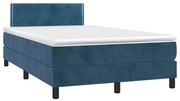 Cama box spring colchão LED 120x190cm couro artif. azul-escuro