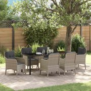 vidaXL Conjunto de Jantar de Jardim 7 Peças com Almofadas Cinza Claro Rattan PE