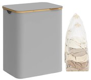 Cesto de roupa suja SONGMICS com tampa, cesto grande para roupa suja de 2 seções, 130 L, forro de malha removível, tecido Oxford, alças de bambu, dobrável, 52 x 38,5 x 70,5 cm, cinza-pomba LCB513G01